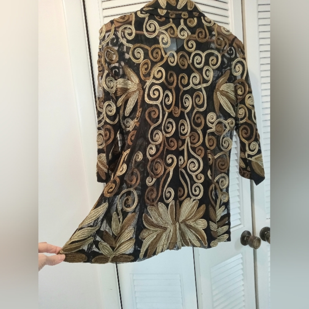 Parsley and Sage  Black and Gold Blazer Filigree and Floral Braid Design Size L